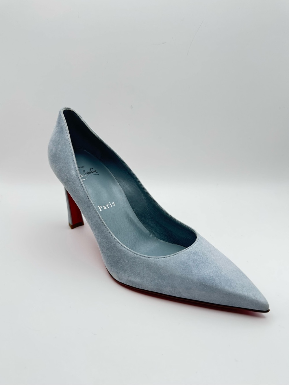 Christian Louboutin Condora 85 Pumps Grey Blue Suede Red Bottom EU 38.5